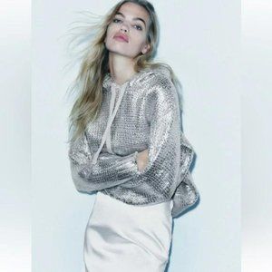 ZARA FOIL HOODED KNIT SWEATSHIRT